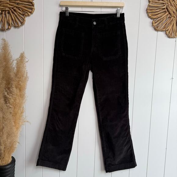 Free People corduroy pants velvet pants flare high rise cropped cotton 10 black - Picture 3 of 9